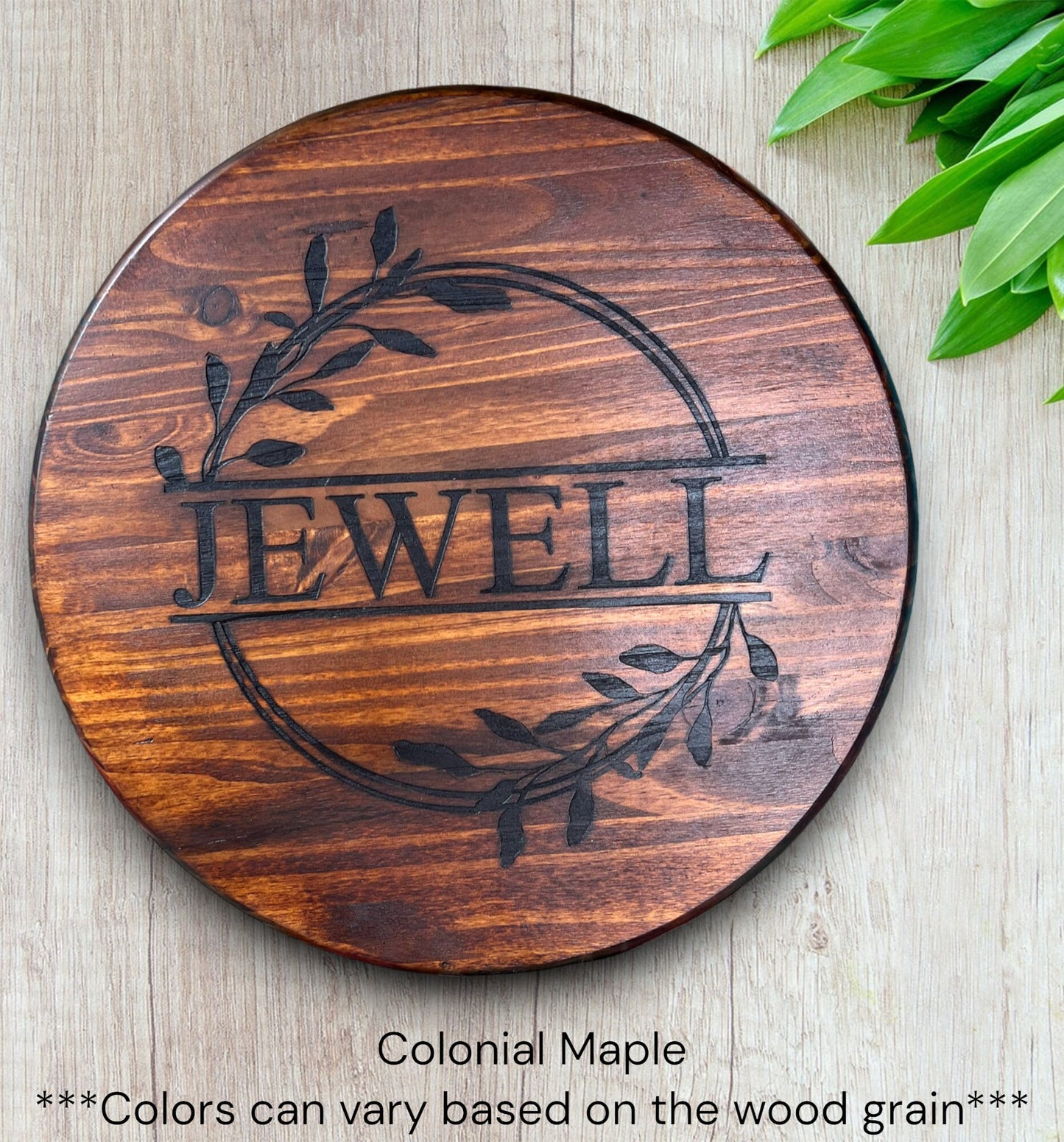 Personalized 18 Inch Wood Round (Sign, Lazy Susan, Tray With Pulls)