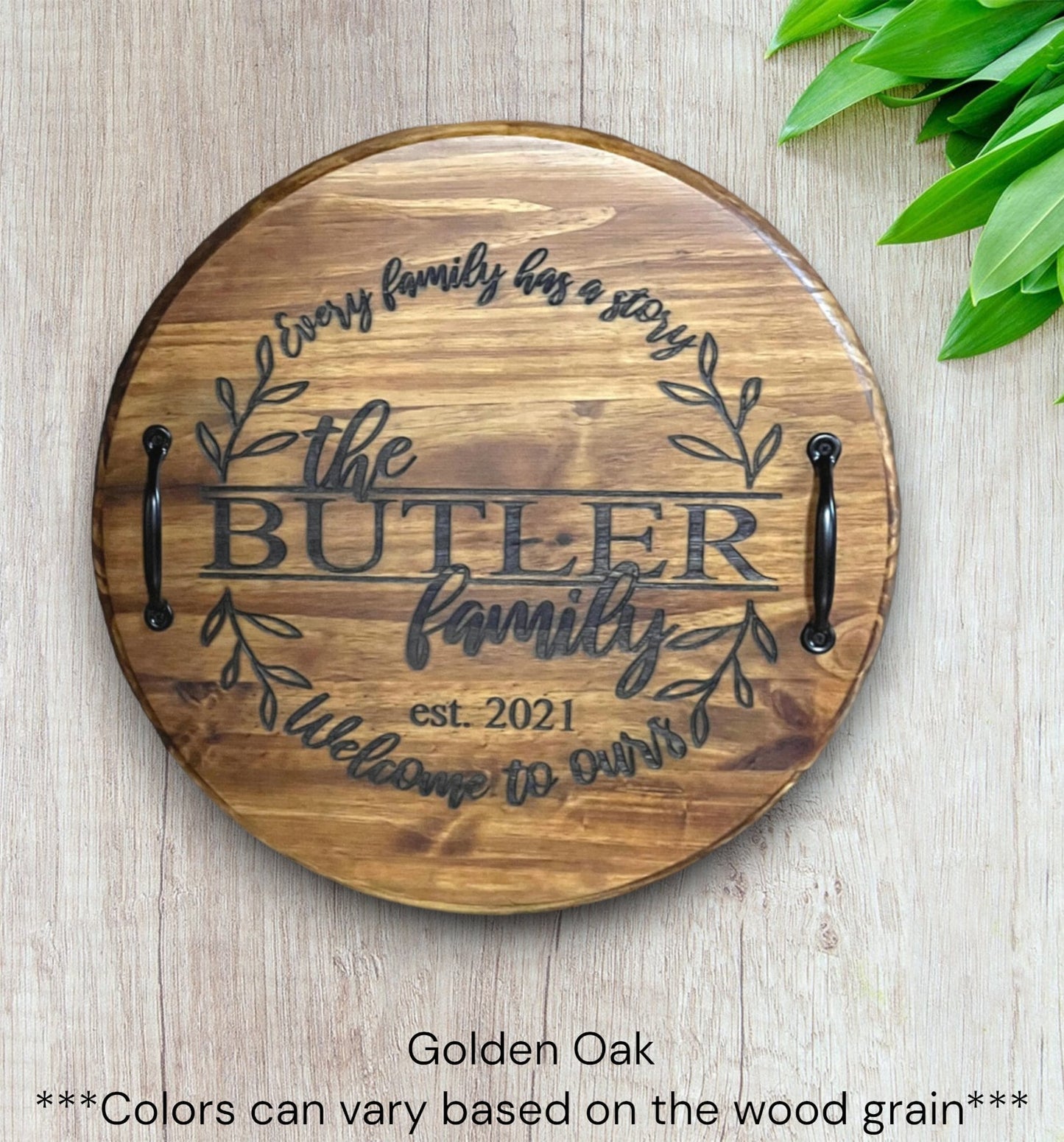 Personalized 18 Inch Wood Round (Sign, Lazy Susan, Tray With Pulls)
